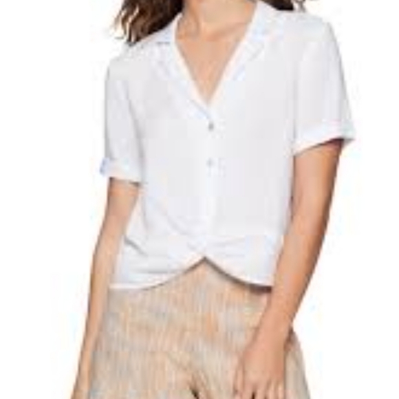 BCBGeneration White Button Up Tie Front Crop Top - Picture 10 of 10